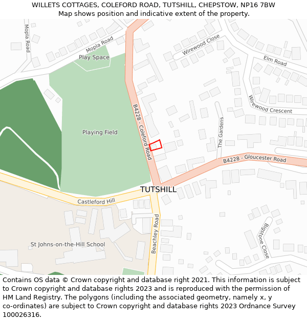 WILLETS COTTAGES, COLEFORD ROAD, TUTSHILL, CHEPSTOW, NP16 7BW: Location map and indicative extent of plot