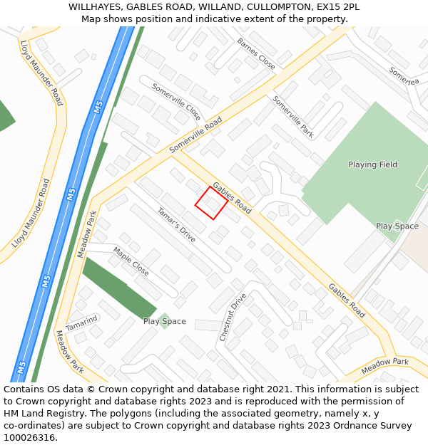 WILLHAYES, GABLES ROAD, WILLAND, CULLOMPTON, EX15 2PL: Location map and indicative extent of plot