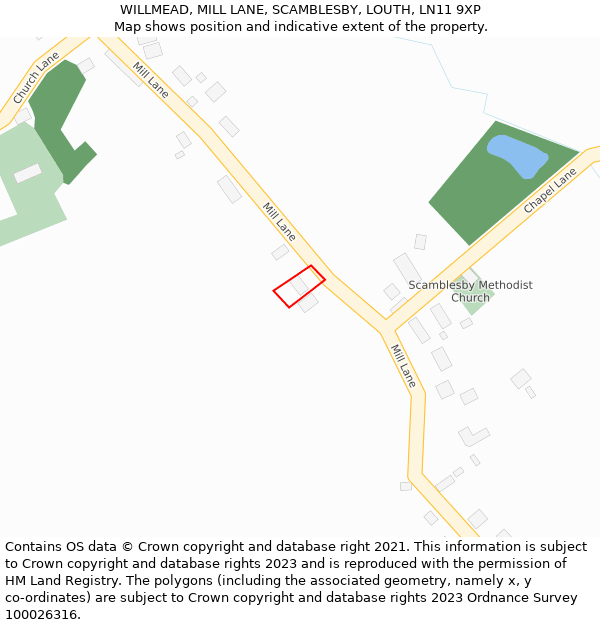 WILLMEAD, MILL LANE, SCAMBLESBY, LOUTH, LN11 9XP: Location map and indicative extent of plot