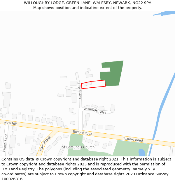 WILLOUGHBY LODGE, GREEN LANE, WALESBY, NEWARK, NG22 9PA: Location map and indicative extent of plot