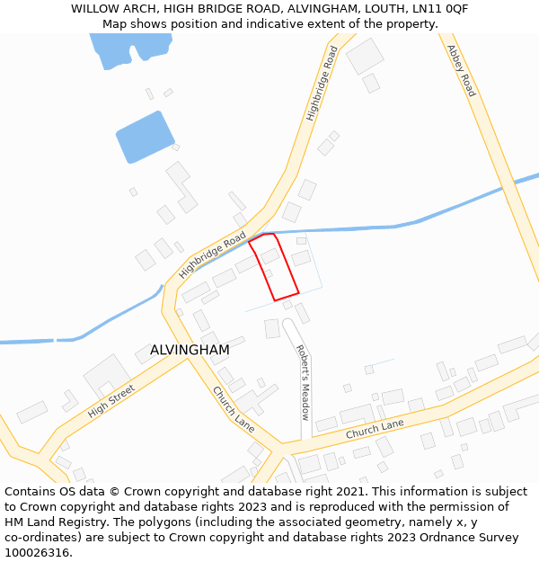 WILLOW ARCH, HIGH BRIDGE ROAD, ALVINGHAM, LOUTH, LN11 0QF: Location map and indicative extent of plot