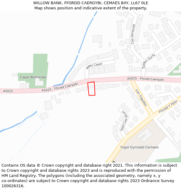 WILLOW BANK, FFORDD CAERGYBI, CEMAES BAY, LL67 0LE: Location map and indicative extent of plot