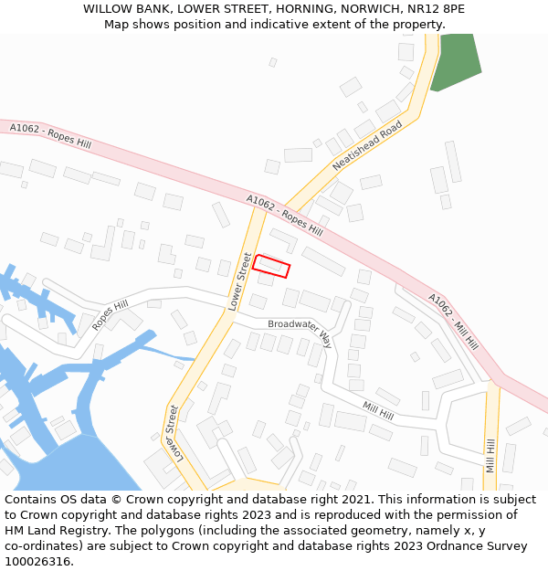 WILLOW BANK, LOWER STREET, HORNING, NORWICH, NR12 8PE: Location map and indicative extent of plot