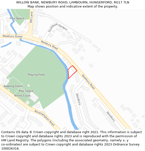WILLOW BANK, NEWBURY ROAD, LAMBOURN, HUNGERFORD, RG17 7LN: Location map and indicative extent of plot