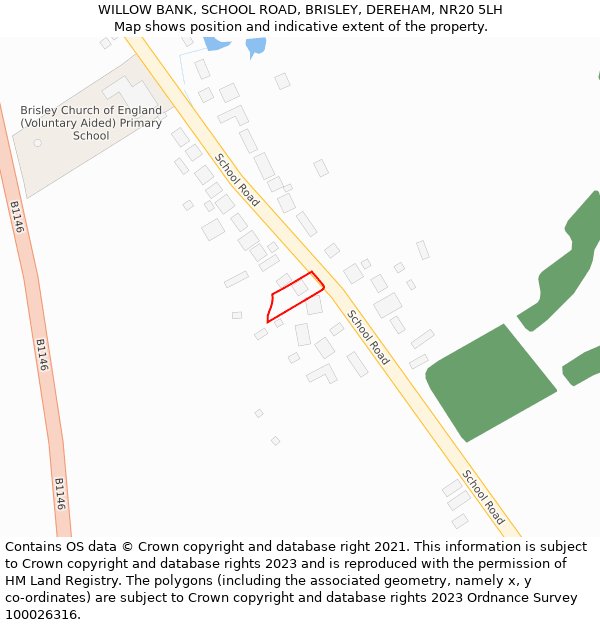 WILLOW BANK, SCHOOL ROAD, BRISLEY, DEREHAM, NR20 5LH: Location map and indicative extent of plot