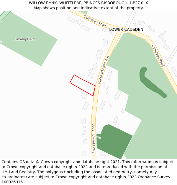 WILLOW BANK, WHITELEAF, PRINCES RISBOROUGH, HP27 0LX: Location map and indicative extent of plot