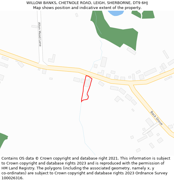 WILLOW BANKS, CHETNOLE ROAD, LEIGH, SHERBORNE, DT9 6HJ: Location map and indicative extent of plot