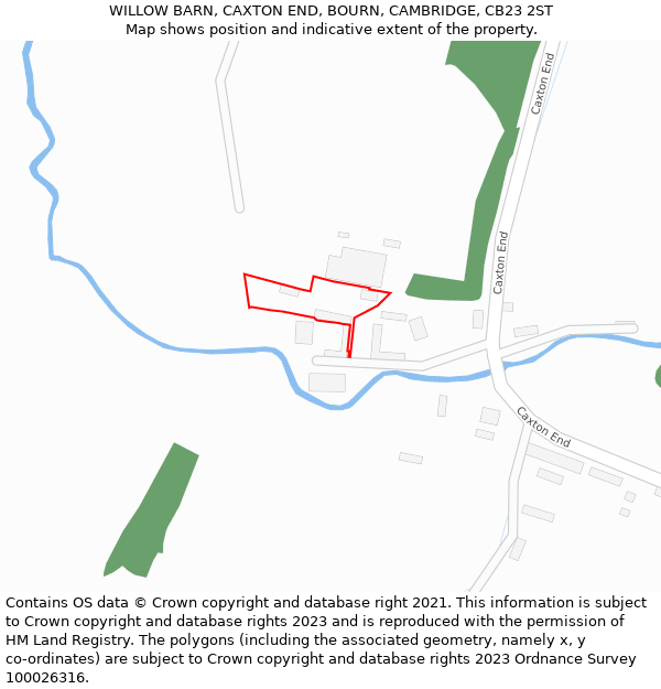 WILLOW BARN, CAXTON END, BOURN, CAMBRIDGE, CB23 2ST: Location map and indicative extent of plot
