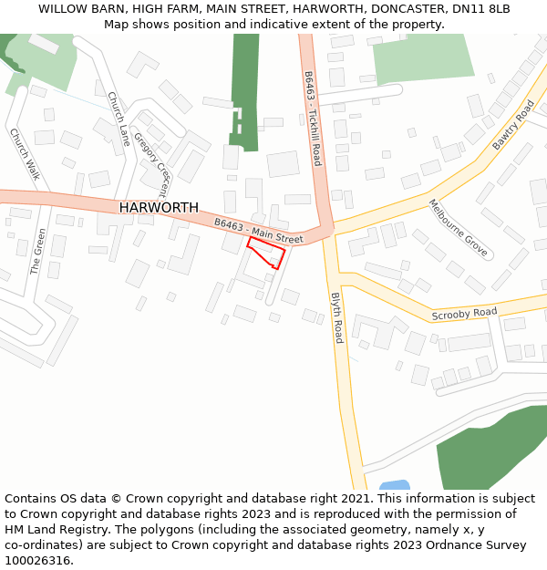 WILLOW BARN, HIGH FARM, MAIN STREET, HARWORTH, DONCASTER, DN11 8LB: Location map and indicative extent of plot