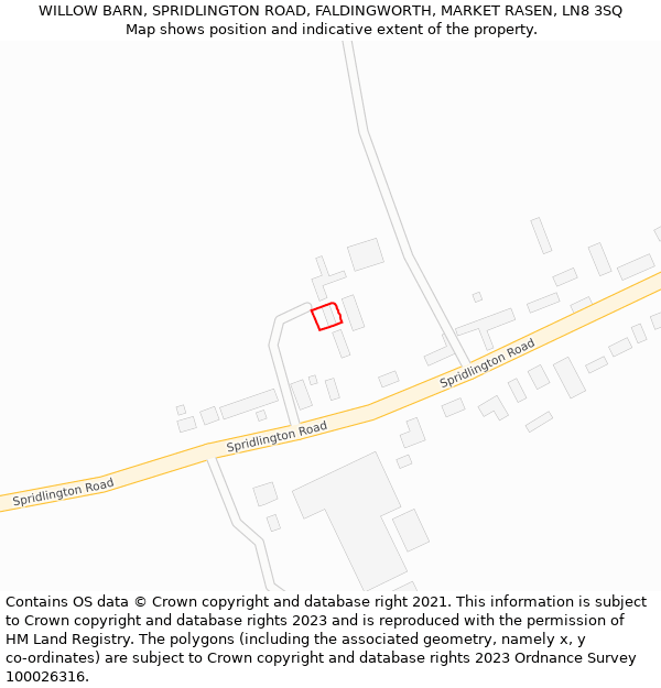 WILLOW BARN, SPRIDLINGTON ROAD, FALDINGWORTH, MARKET RASEN, LN8 3SQ: Location map and indicative extent of plot