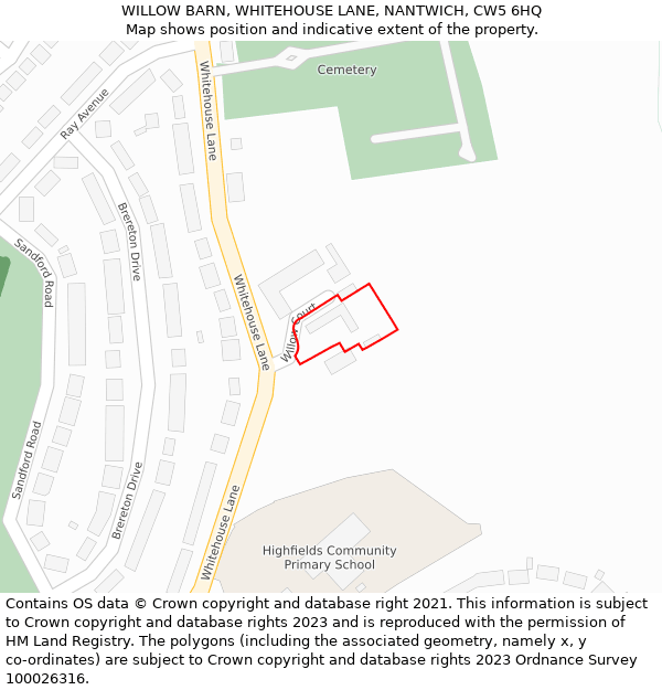 WILLOW BARN, WHITEHOUSE LANE, NANTWICH, CW5 6HQ: Location map and indicative extent of plot