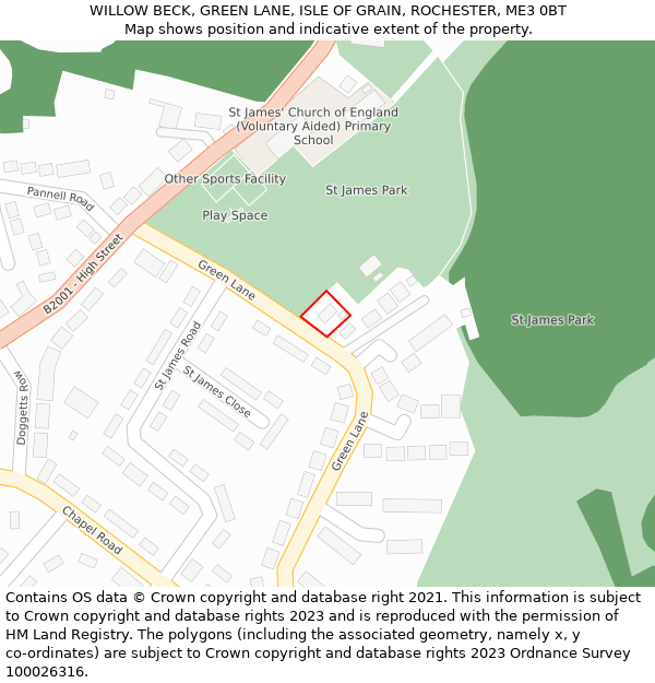 WILLOW BECK, GREEN LANE, ISLE OF GRAIN, ROCHESTER, ME3 0BT: Location map and indicative extent of plot