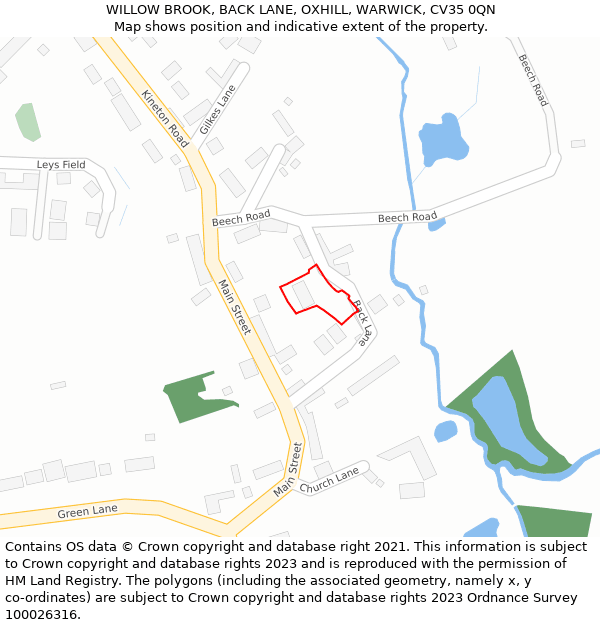 WILLOW BROOK, BACK LANE, OXHILL, WARWICK, CV35 0QN: Location map and indicative extent of plot