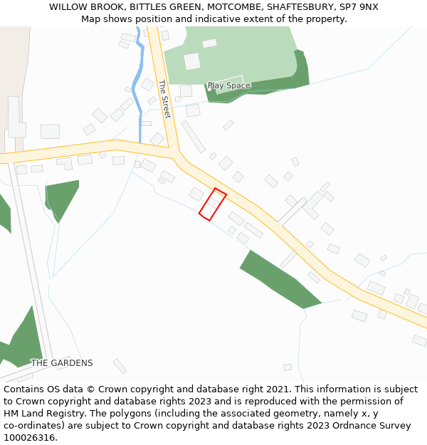 WILLOW BROOK, BITTLES GREEN, MOTCOMBE, SHAFTESBURY, SP7 9NX: Location map and indicative extent of plot