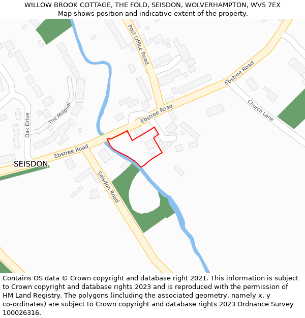 WILLOW BROOK COTTAGE, THE FOLD, SEISDON, WOLVERHAMPTON, WV5 7EX: Location map and indicative extent of plot