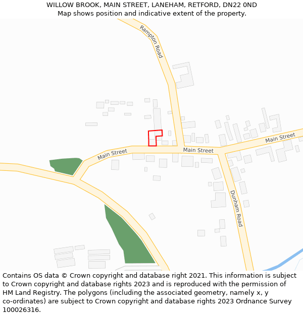 WILLOW BROOK, MAIN STREET, LANEHAM, RETFORD, DN22 0ND: Location map and indicative extent of plot