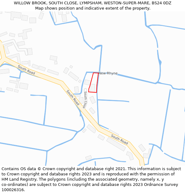 WILLOW BROOK, SOUTH CLOSE, LYMPSHAM, WESTON-SUPER-MARE, BS24 0DZ: Location map and indicative extent of plot