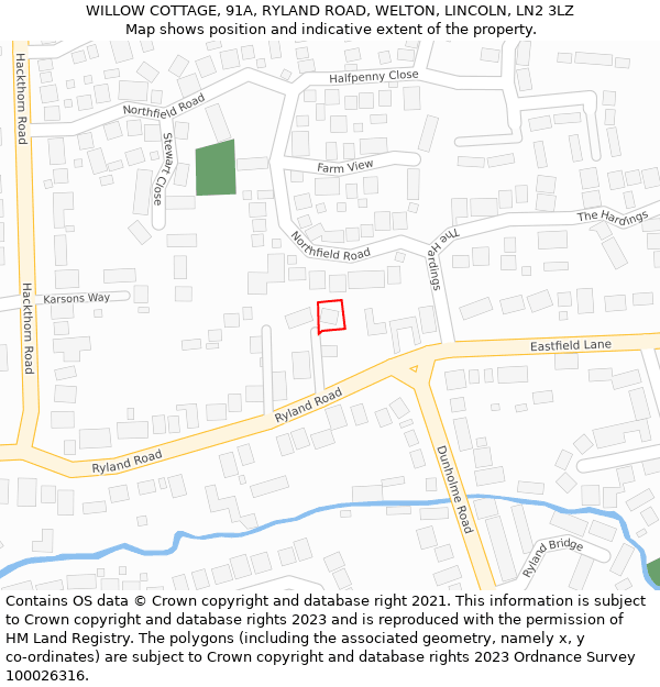 WILLOW COTTAGE, 91A, RYLAND ROAD, WELTON, LINCOLN, LN2 3LZ: Location map and indicative extent of plot