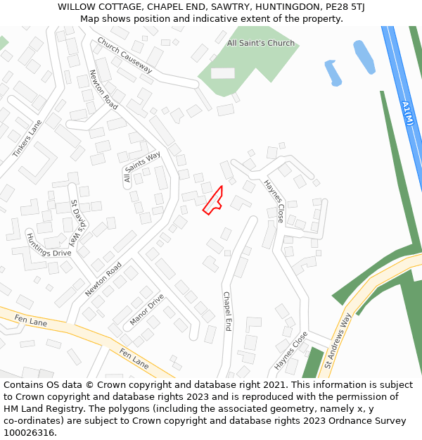 WILLOW COTTAGE, CHAPEL END, SAWTRY, HUNTINGDON, PE28 5TJ: Location map and indicative extent of plot