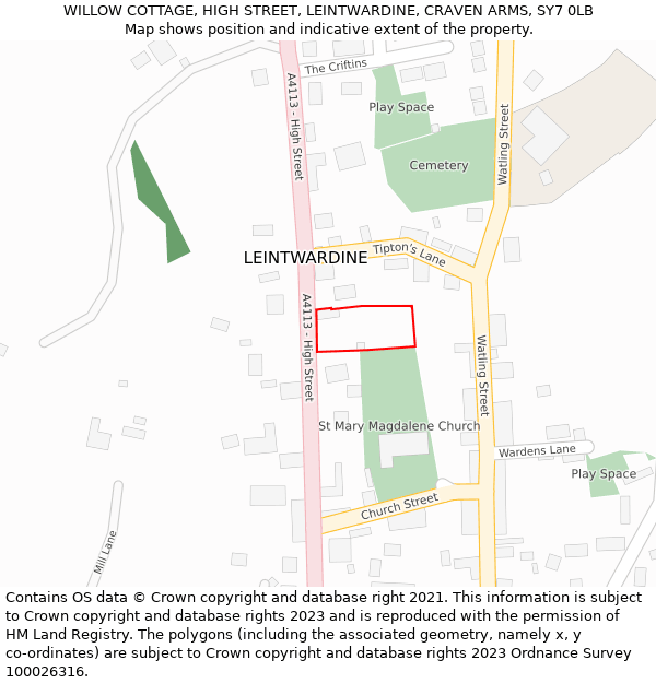 WILLOW COTTAGE, HIGH STREET, LEINTWARDINE, CRAVEN ARMS, SY7 0LB: Location map and indicative extent of plot