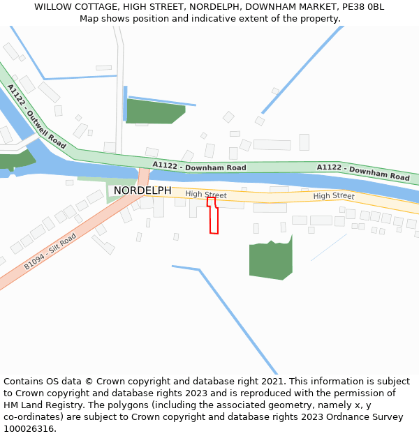 WILLOW COTTAGE, HIGH STREET, NORDELPH, DOWNHAM MARKET, PE38 0BL: Location map and indicative extent of plot