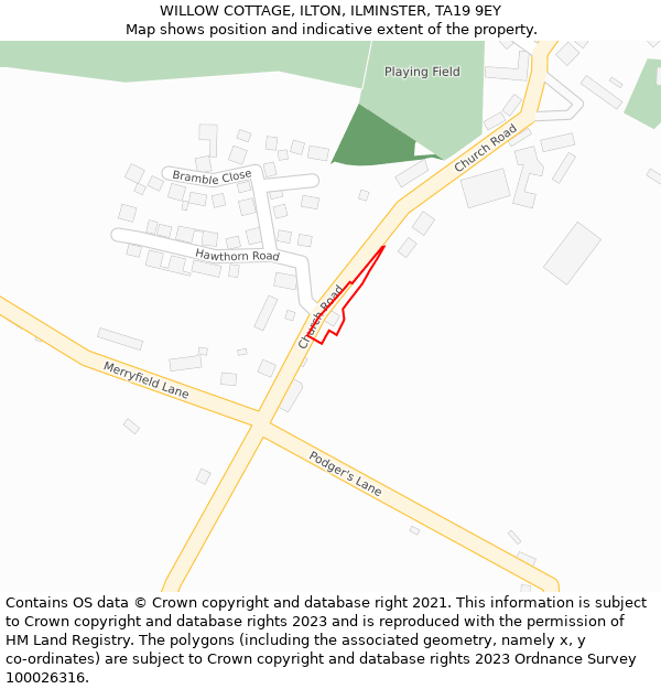 WILLOW COTTAGE, ILTON, ILMINSTER, TA19 9EY: Location map and indicative extent of plot