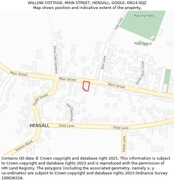 WILLOW COTTAGE, MAIN STREET, HENSALL, GOOLE, DN14 0QZ: Location map and indicative extent of plot