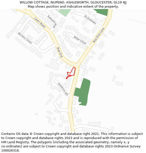 WILLOW COTTAGE, NUPEND, ASHLEWORTH, GLOUCESTER, GL19 4JJ: Location map and indicative extent of plot