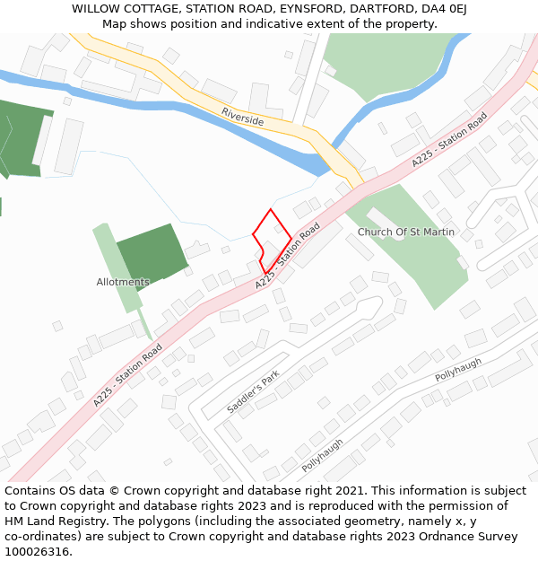 WILLOW COTTAGE, STATION ROAD, EYNSFORD, DARTFORD, DA4 0EJ: Location map and indicative extent of plot