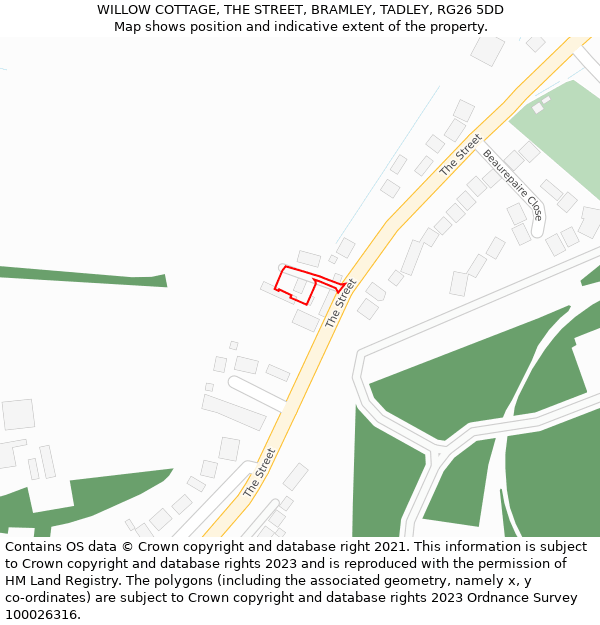 WILLOW COTTAGE, THE STREET, BRAMLEY, TADLEY, RG26 5DD: Location map and indicative extent of plot