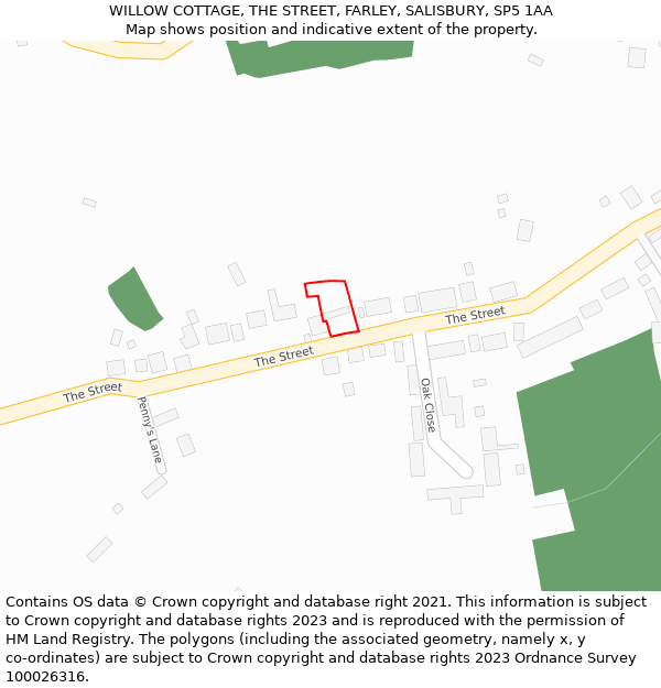 WILLOW COTTAGE, THE STREET, FARLEY, SALISBURY, SP5 1AA: Location map and indicative extent of plot