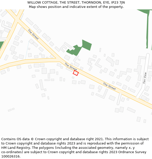 WILLOW COTTAGE, THE STREET, THORNDON, EYE, IP23 7JN: Location map and indicative extent of plot