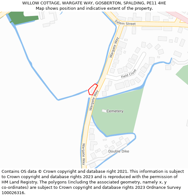 WILLOW COTTAGE, WARGATE WAY, GOSBERTON, SPALDING, PE11 4HE: Location map and indicative extent of plot