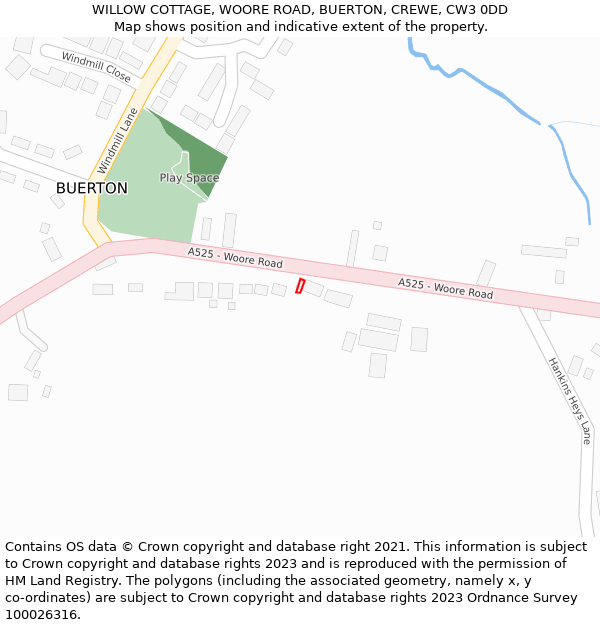 WILLOW COTTAGE, WOORE ROAD, BUERTON, CREWE, CW3 0DD: Location map and indicative extent of plot