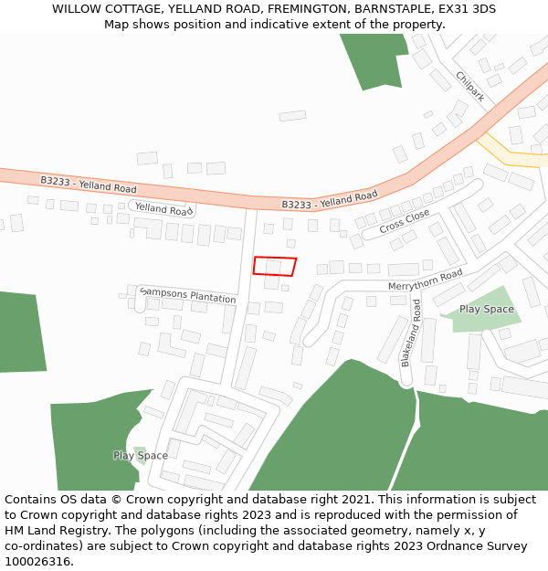 WILLOW COTTAGE, YELLAND ROAD, FREMINGTON, BARNSTAPLE, EX31 3DS: Location map and indicative extent of plot