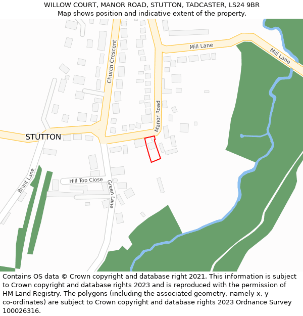 WILLOW COURT, MANOR ROAD, STUTTON, TADCASTER, LS24 9BR: Location map and indicative extent of plot