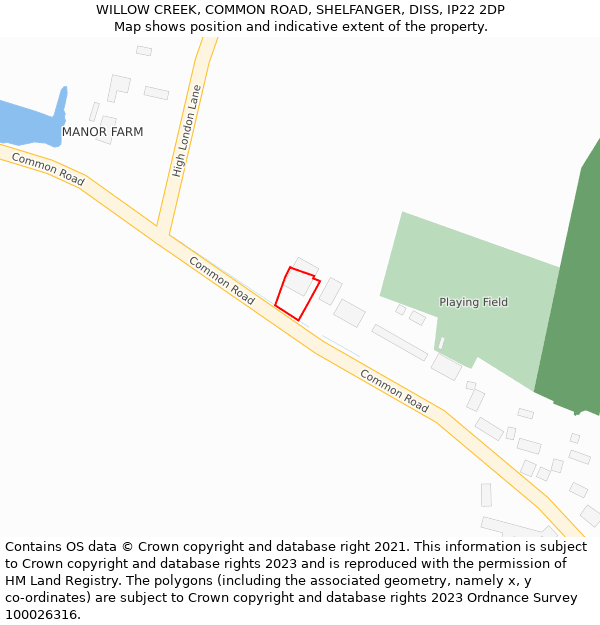 WILLOW CREEK, COMMON ROAD, SHELFANGER, DISS, IP22 2DP: Location map and indicative extent of plot