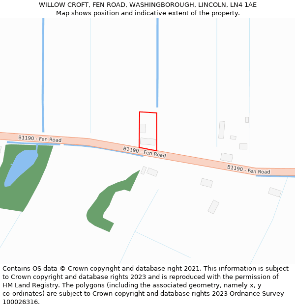 WILLOW CROFT, FEN ROAD, WASHINGBOROUGH, LINCOLN, LN4 1AE: Location map and indicative extent of plot