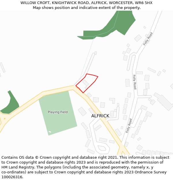 WILLOW CROFT, KNIGHTWICK ROAD, ALFRICK, WORCESTER, WR6 5HX: Location map and indicative extent of plot
