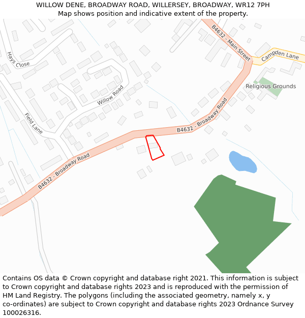 WILLOW DENE, BROADWAY ROAD, WILLERSEY, BROADWAY, WR12 7PH: Location map and indicative extent of plot