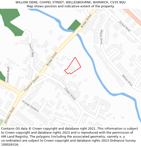 WILLOW DENE, CHAPEL STREET, WELLESBOURNE, WARWICK, CV35 9QU: Location map and indicative extent of plot