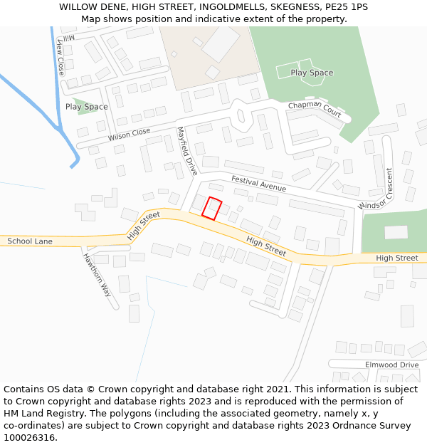 WILLOW DENE, HIGH STREET, INGOLDMELLS, SKEGNESS, PE25 1PS: Location map and indicative extent of plot