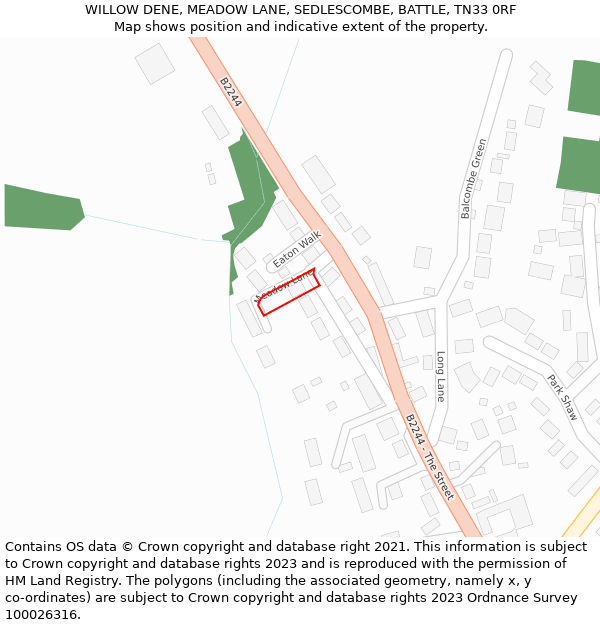 WILLOW DENE, MEADOW LANE, SEDLESCOMBE, BATTLE, TN33 0RF: Location map and indicative extent of plot