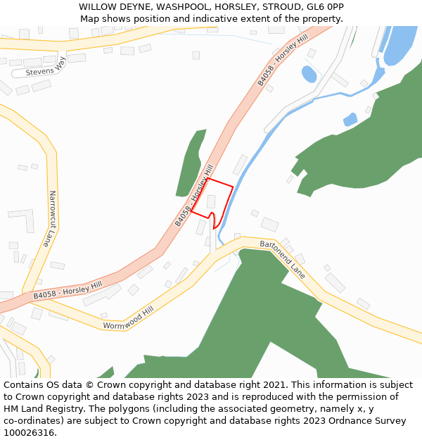 WILLOW DEYNE, WASHPOOL, HORSLEY, STROUD, GL6 0PP: Location map and indicative extent of plot