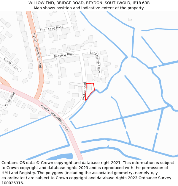 WILLOW END, BRIDGE ROAD, REYDON, SOUTHWOLD, IP18 6RR: Location map and indicative extent of plot