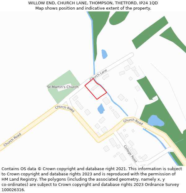 WILLOW END, CHURCH LANE, THOMPSON, THETFORD, IP24 1QD: Location map and indicative extent of plot