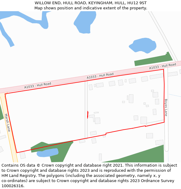 WILLOW END, HULL ROAD, KEYINGHAM, HULL, HU12 9ST: Location map and indicative extent of plot