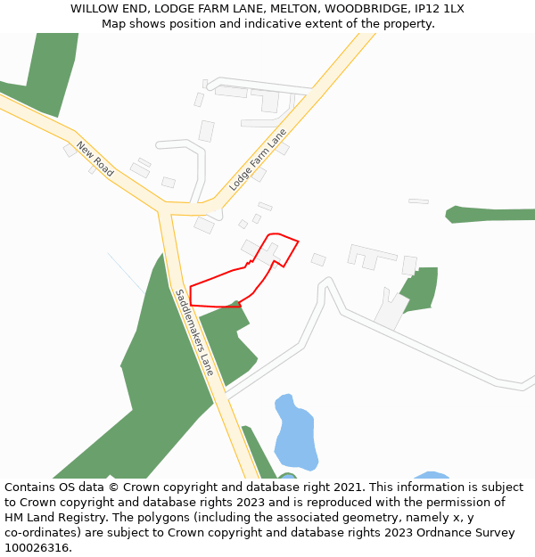 WILLOW END, LODGE FARM LANE, MELTON, WOODBRIDGE, IP12 1LX: Location map and indicative extent of plot