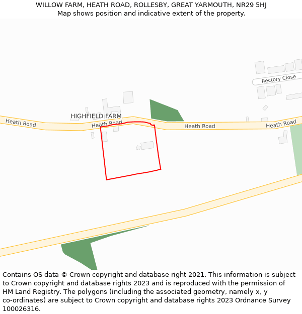 WILLOW FARM, HEATH ROAD, ROLLESBY, GREAT YARMOUTH, NR29 5HJ: Location map and indicative extent of plot