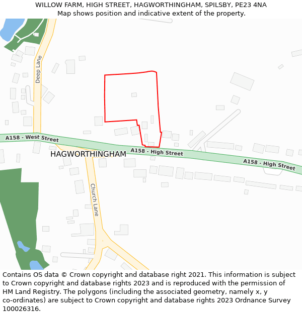 WILLOW FARM, HIGH STREET, HAGWORTHINGHAM, SPILSBY, PE23 4NA: Location map and indicative extent of plot